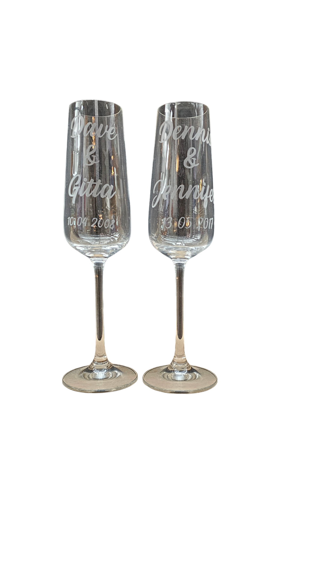 Champagneglas met namen en datum